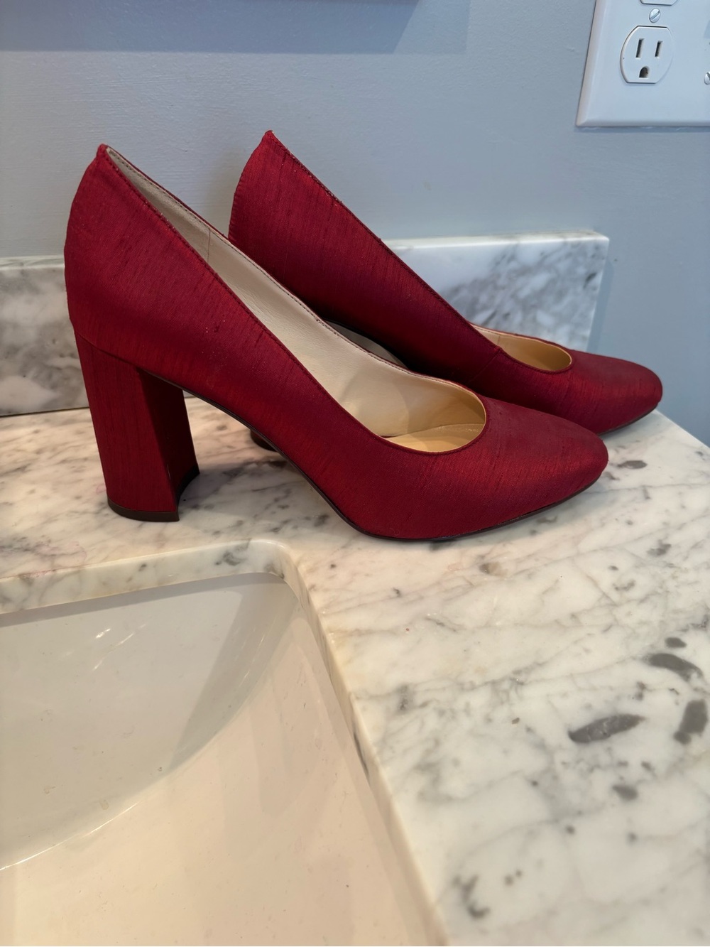 Nine West Red Satin Block Heel Pumps